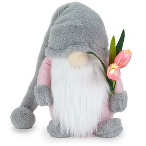 SPRINGTIME SUMMERTIME PLUSH LED LIGHTED GNOME 13" WEIGHTED  Pink & Grey BNWT SO